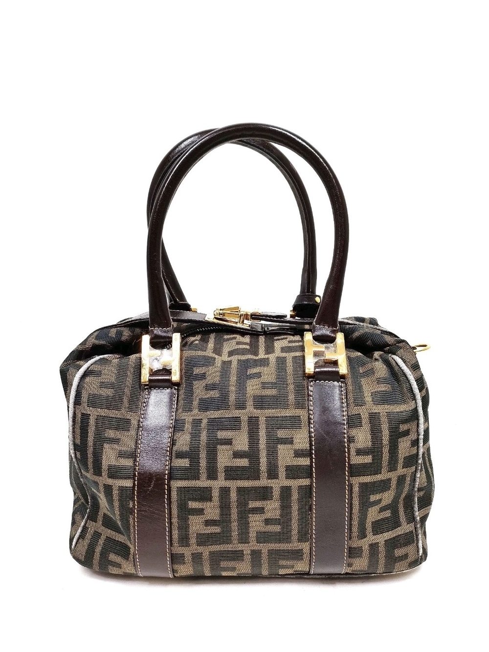 Fendi Brown Monogram Canvas Satchel with Dark Brown Leather & Gold Hardware